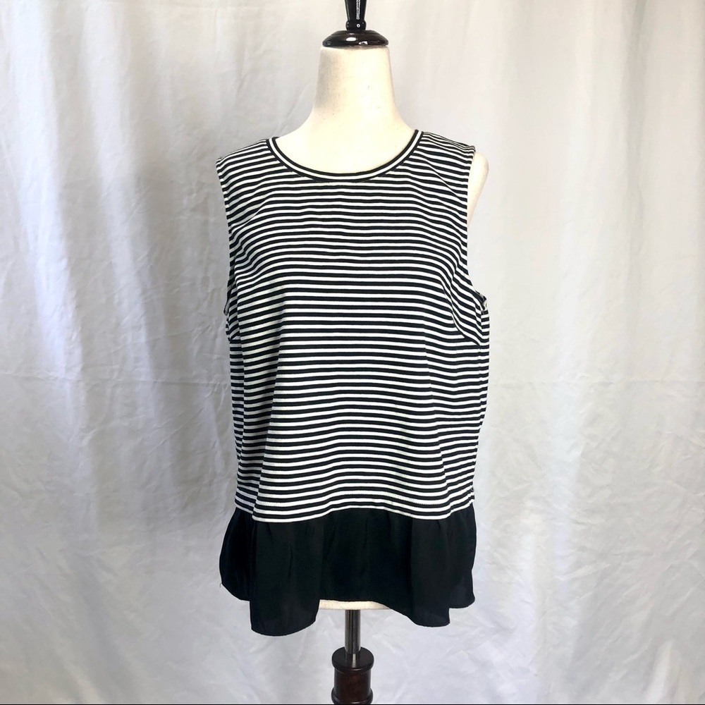 J. Crew black white striped knit top shell peplum
